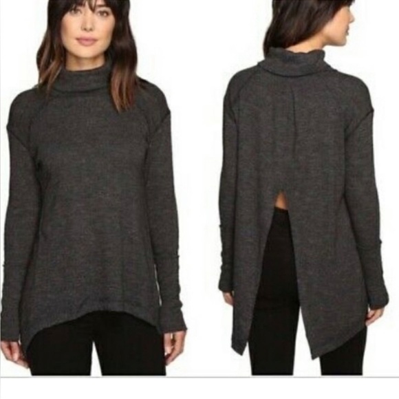 We The Free Long Sleeve Split Back Relaxed Fit Turtleneck Top Gray Size Large - Picture 1 of 6